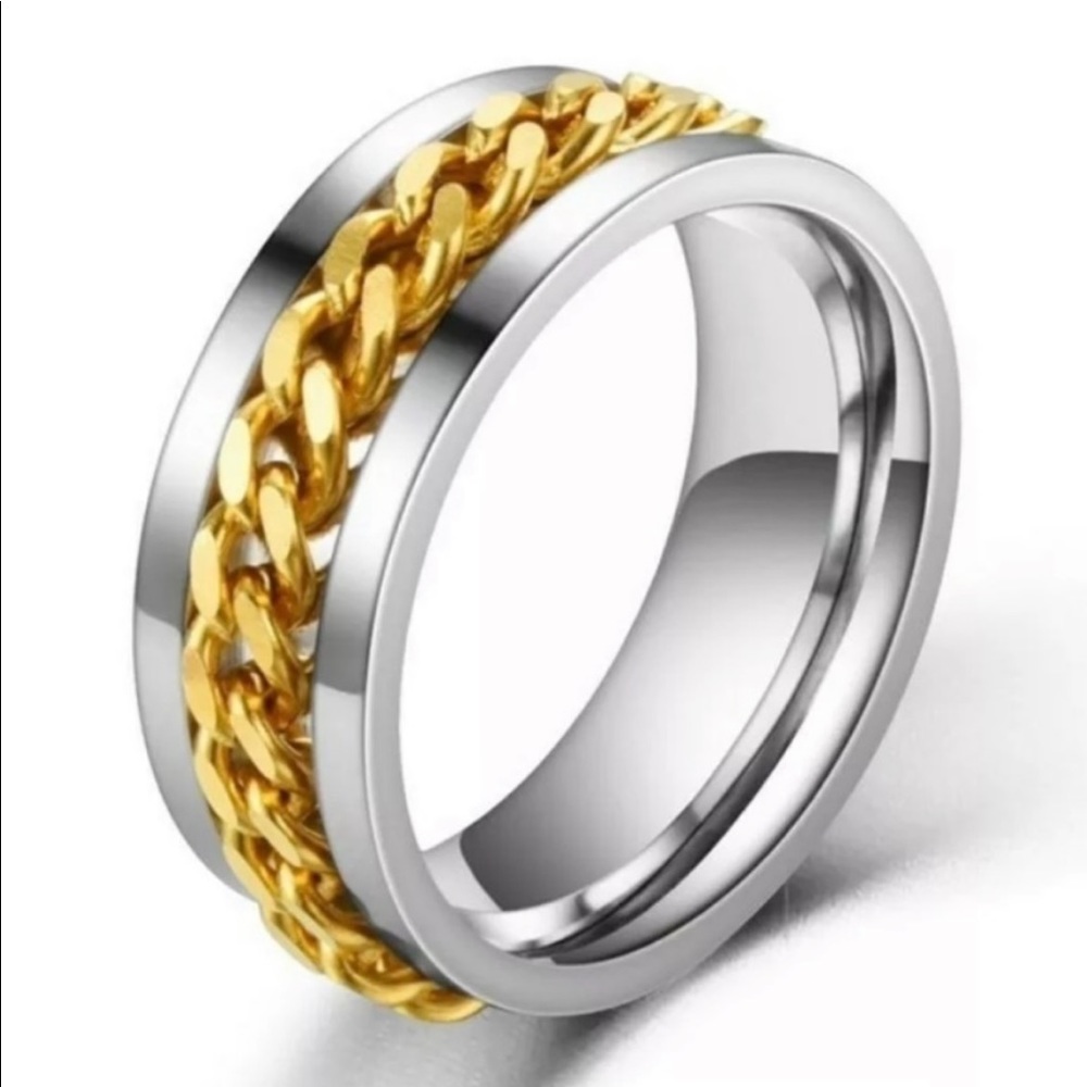 Size 7 Hypoallergenic Stainless Steel Chain Gold Silver Ring NEW